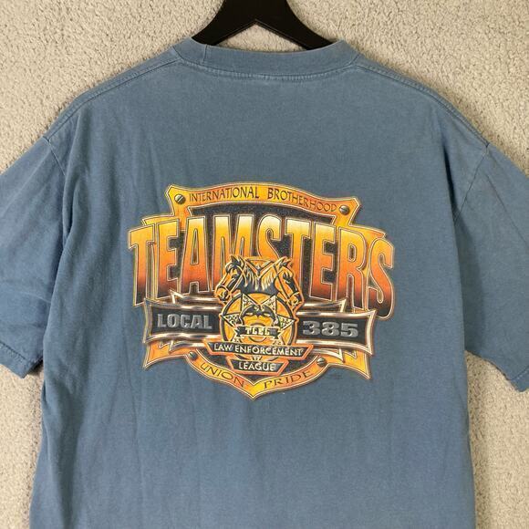 Vintage Teamsters Local 385 Union Pride T-Shirt‎ Men's M Blue Graphic Crew Neck - Picture 5 of 10